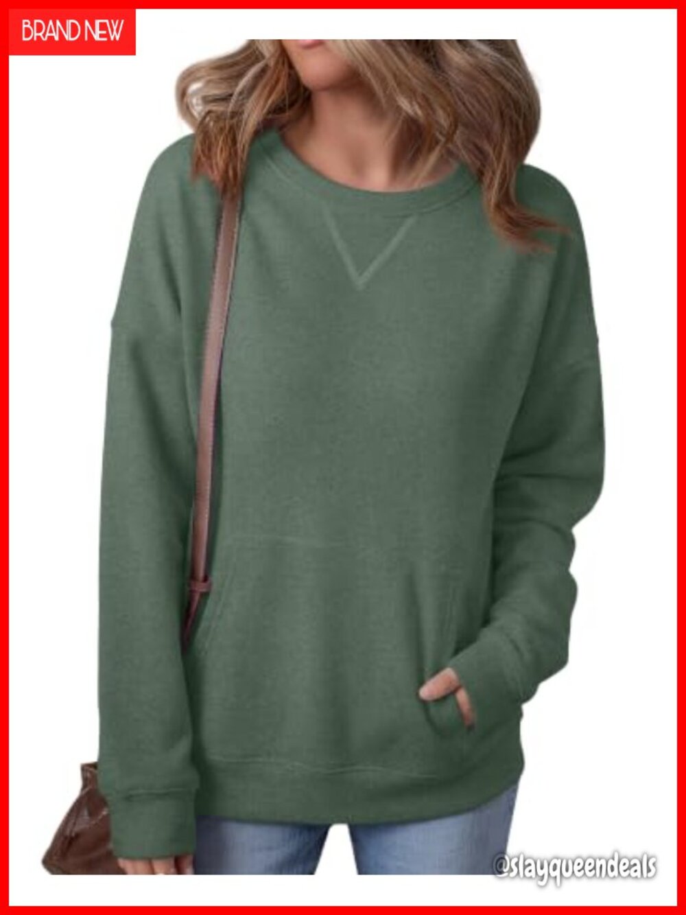 Women's Crew Neck Long Sleeve Kangaroo Pocket Sweatshirt